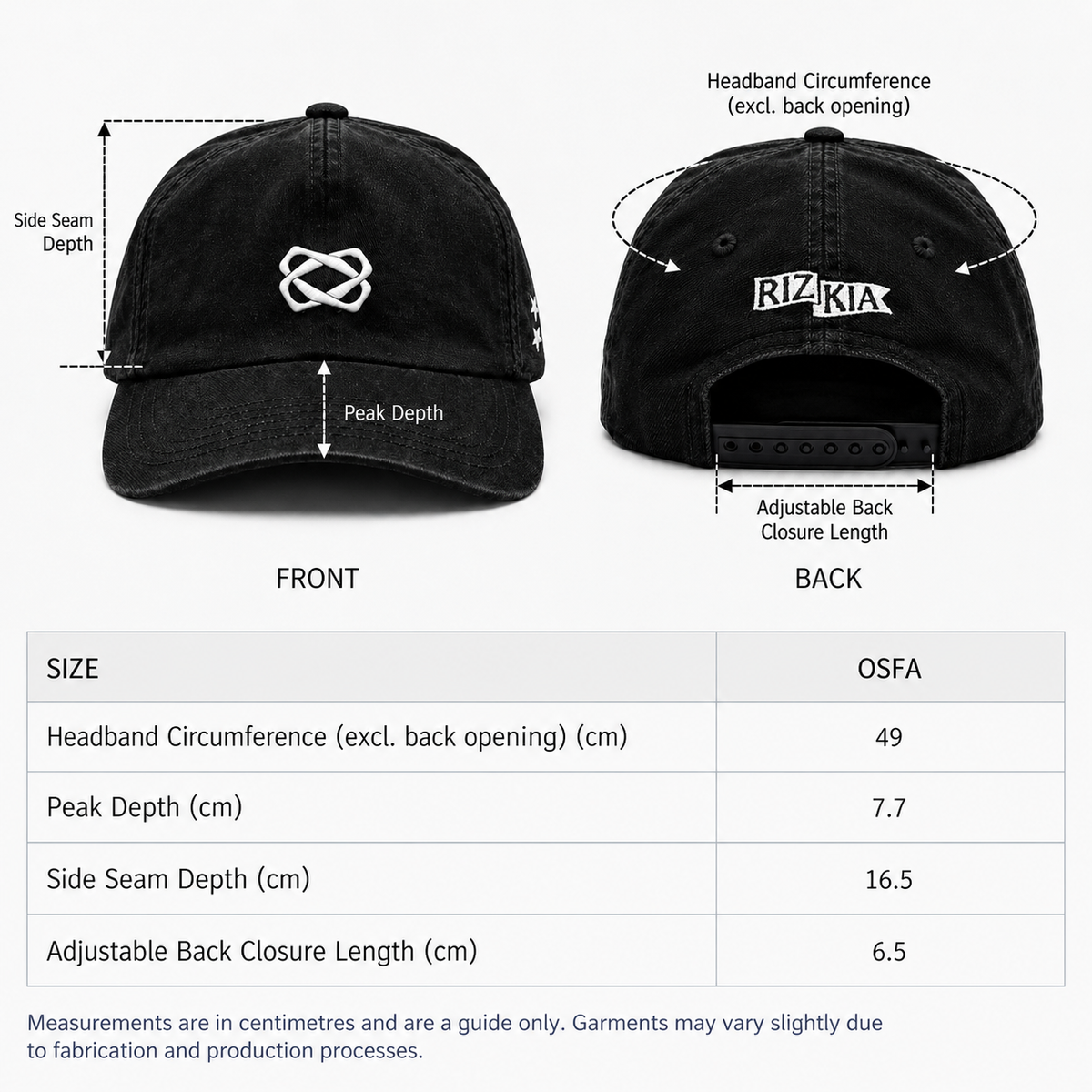 Size guide for Mainline Unstructured 5 Panel Cap - Black