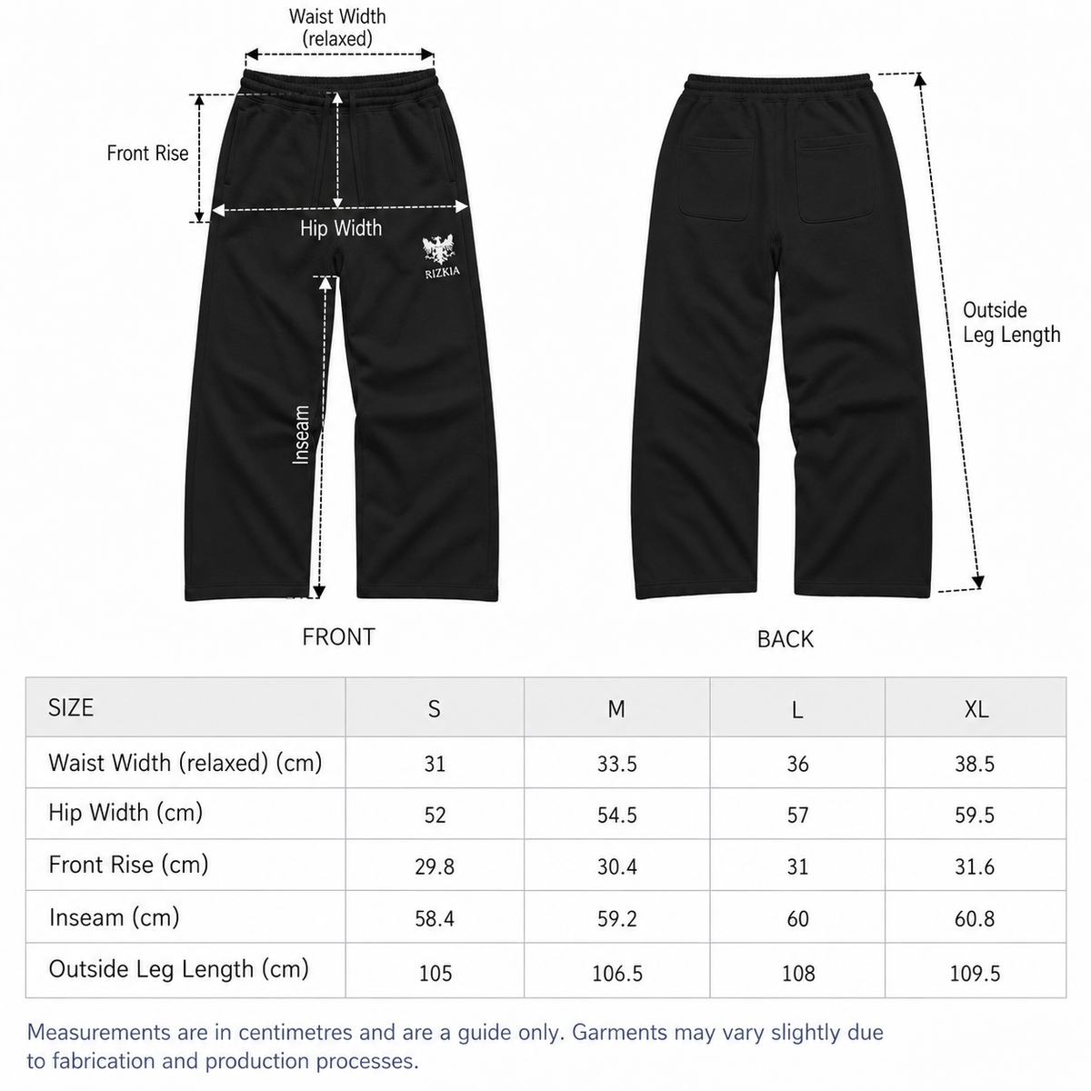 Size guide for Mission America Heavyweight Track Pant - Heather Grey