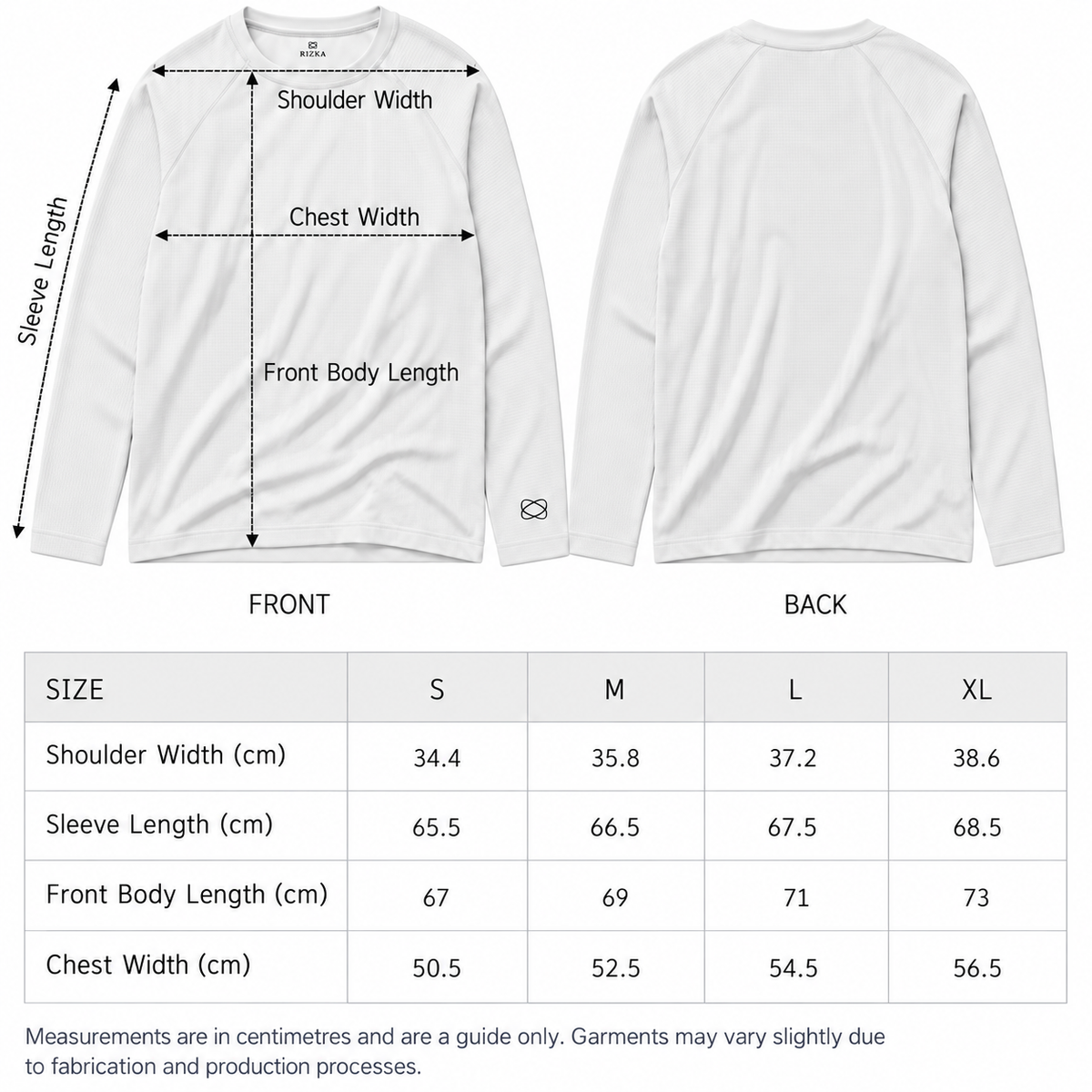 Size guide for LS Heat Beater Performance Long Sleeve - Off White