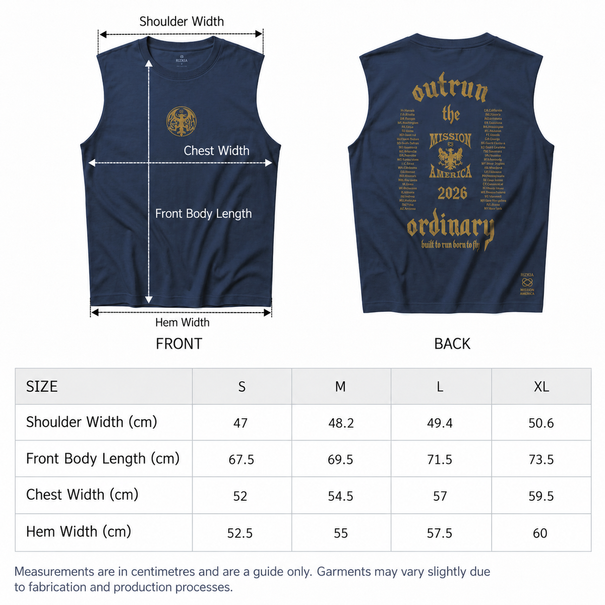 Size guide for Mission America Washed Muscle Tank - Black