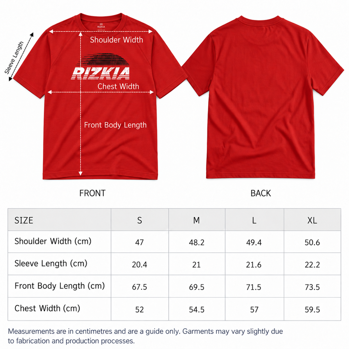Size guide for Sunrise Washed Cotton Tee - Red