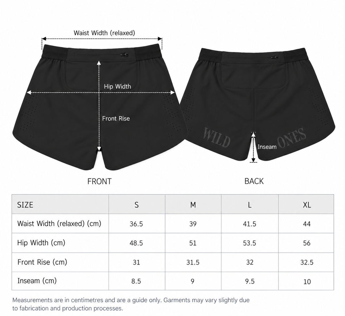 Size guide for Mainline Black Split Running Short